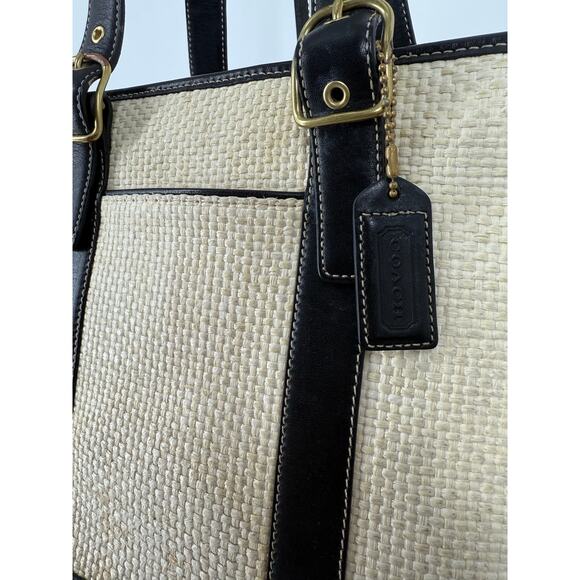 Coach Natural Straw and Patent Leather Bucket Tote 8908 - Picture 6 of 15